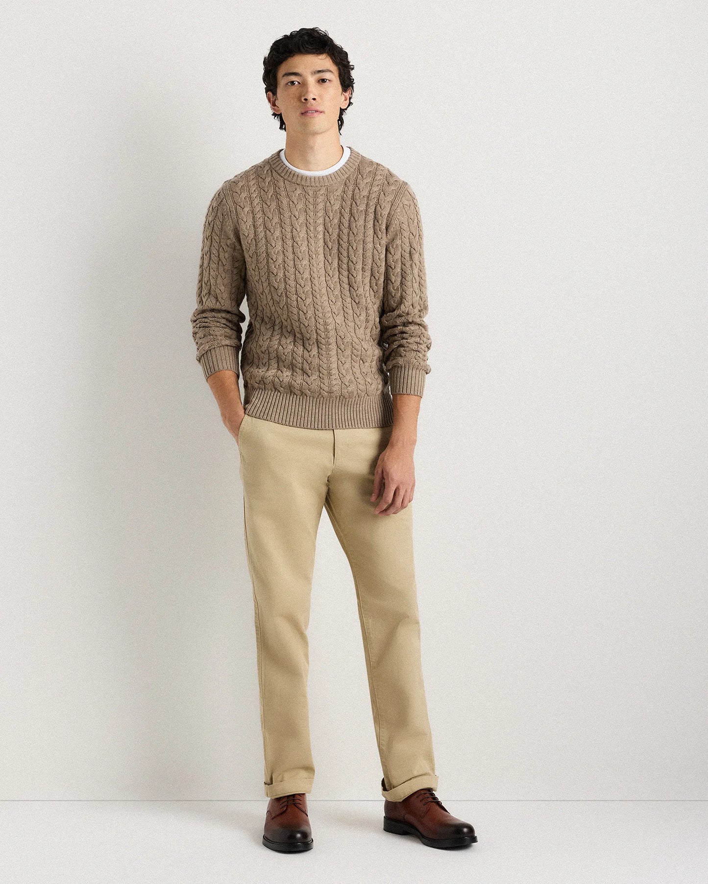Australian Merino Wool Cable Crewneck Sweater - S / Heather Grey