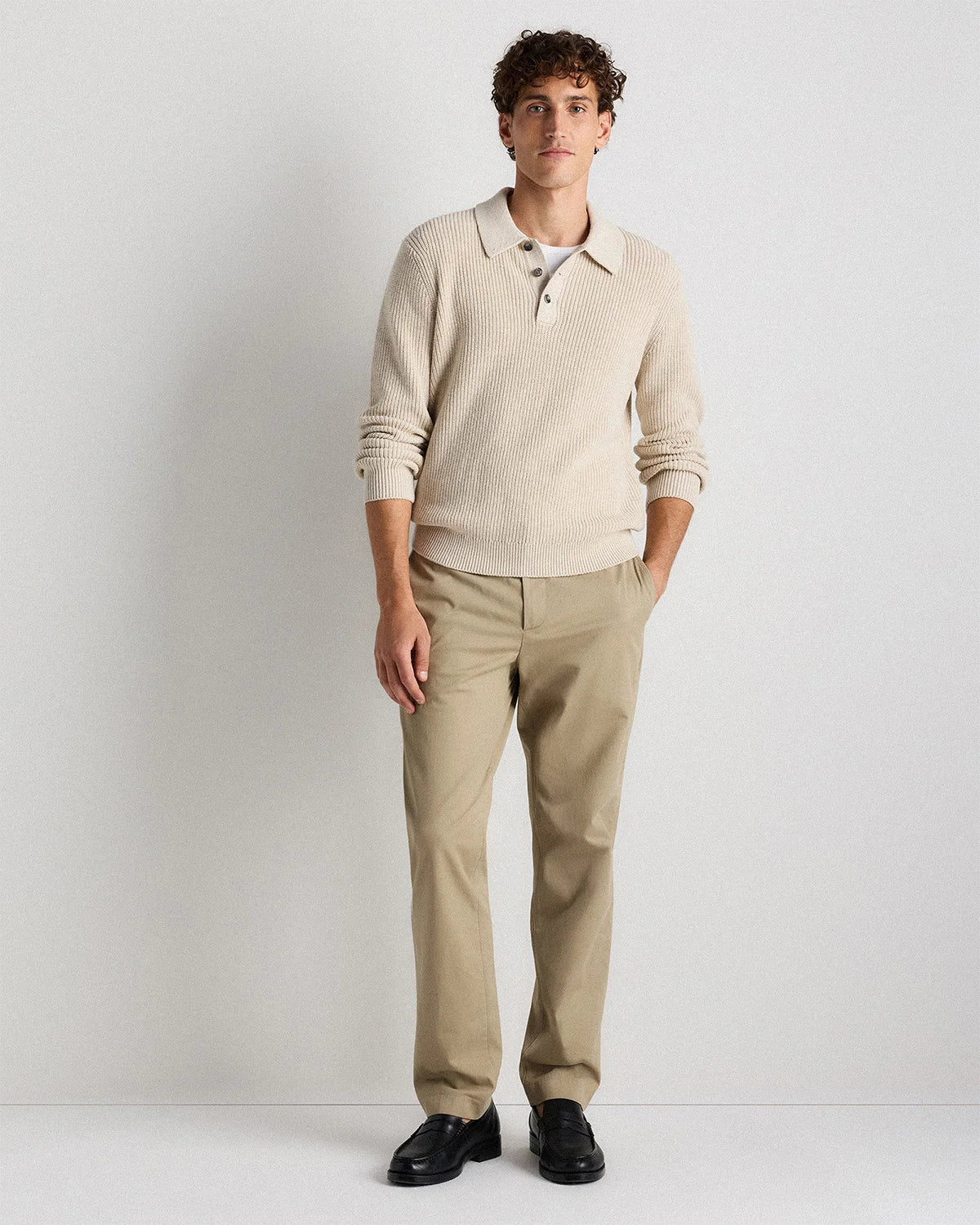 100% Organic Cotton Ribbed Polo Sweater - XS / Mid Heather Grey