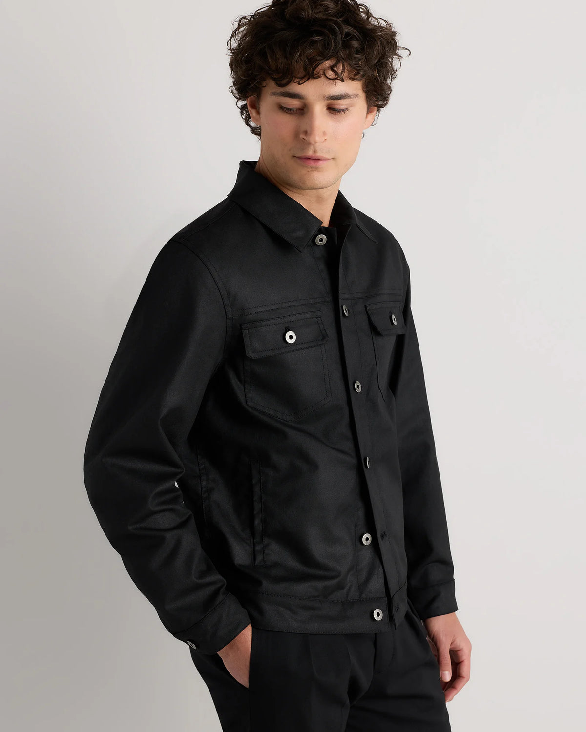 Organic Waxed Canvas Trucker Jacket - S / Black