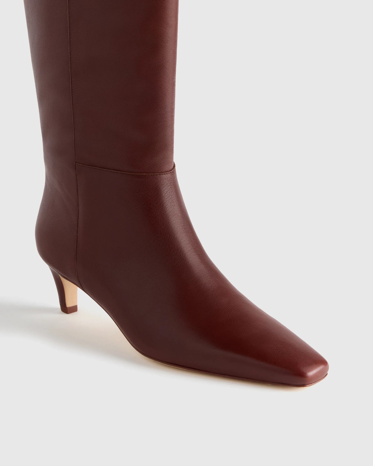 Italian Leather Tall Kitten Heel Boots - 5 / Espresso Brown