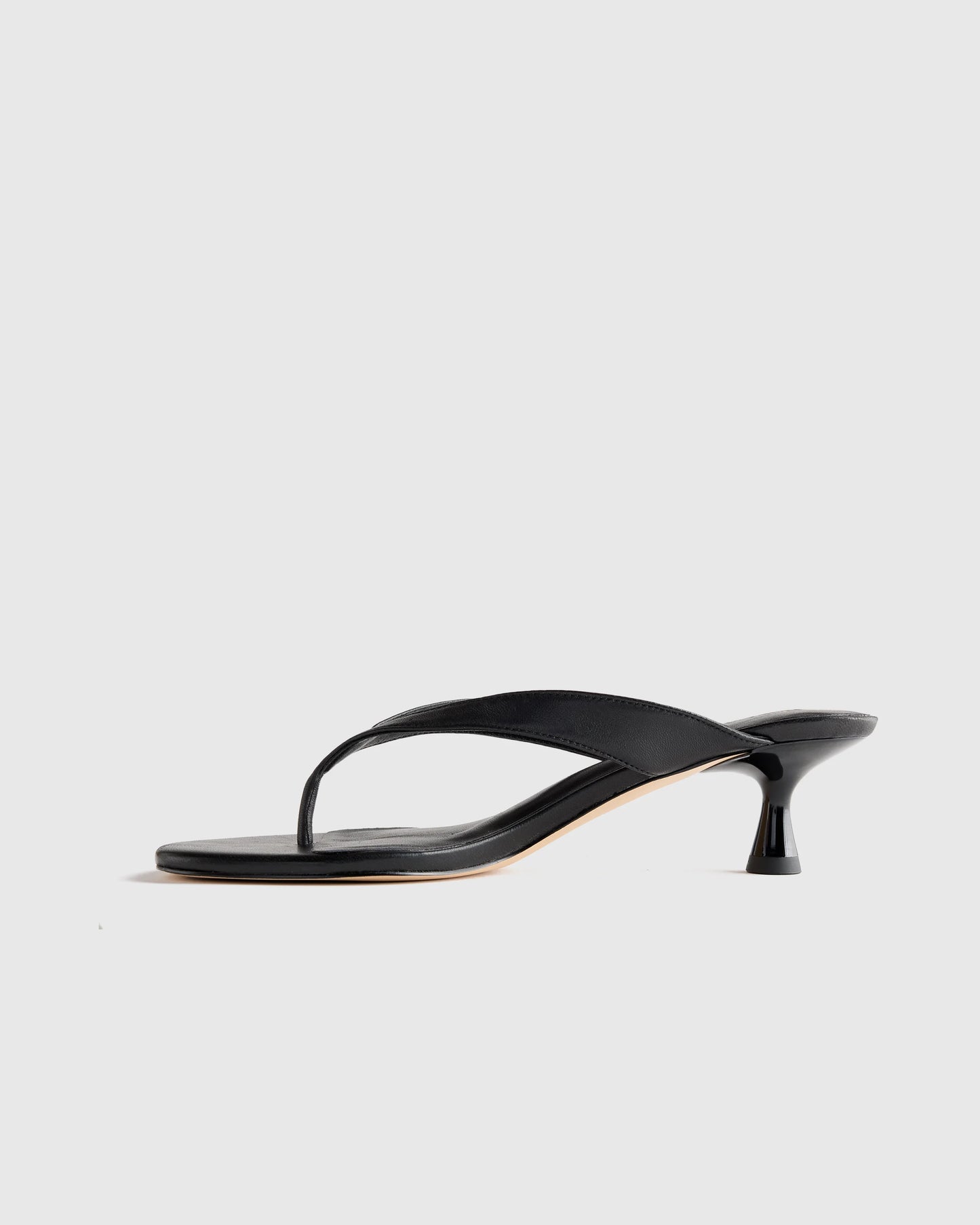 Italian Leather Thong Kitten Heel Sandal - 5 / Black