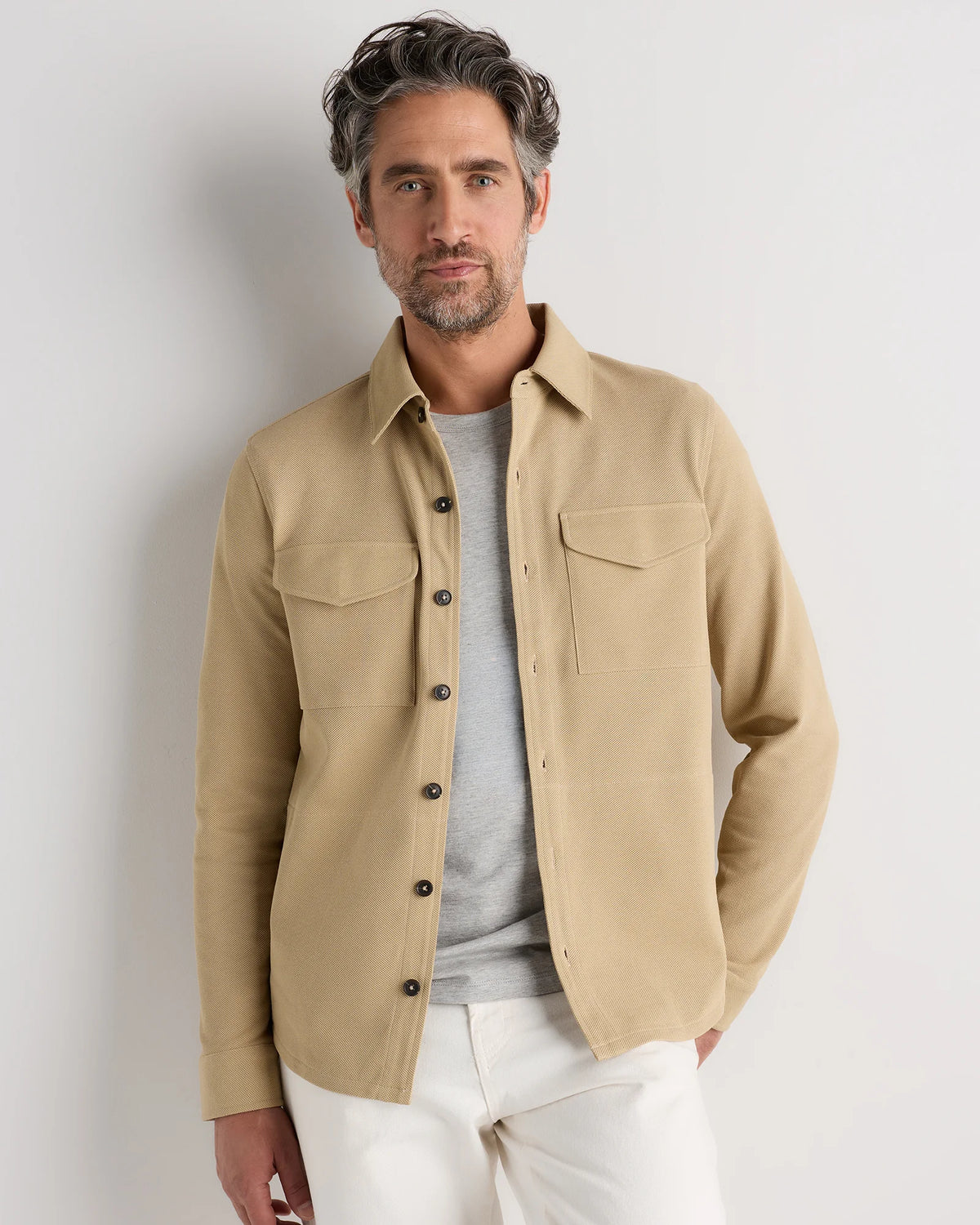 Cotton Pique Knit Overshirt - XS / Heather Charcoal