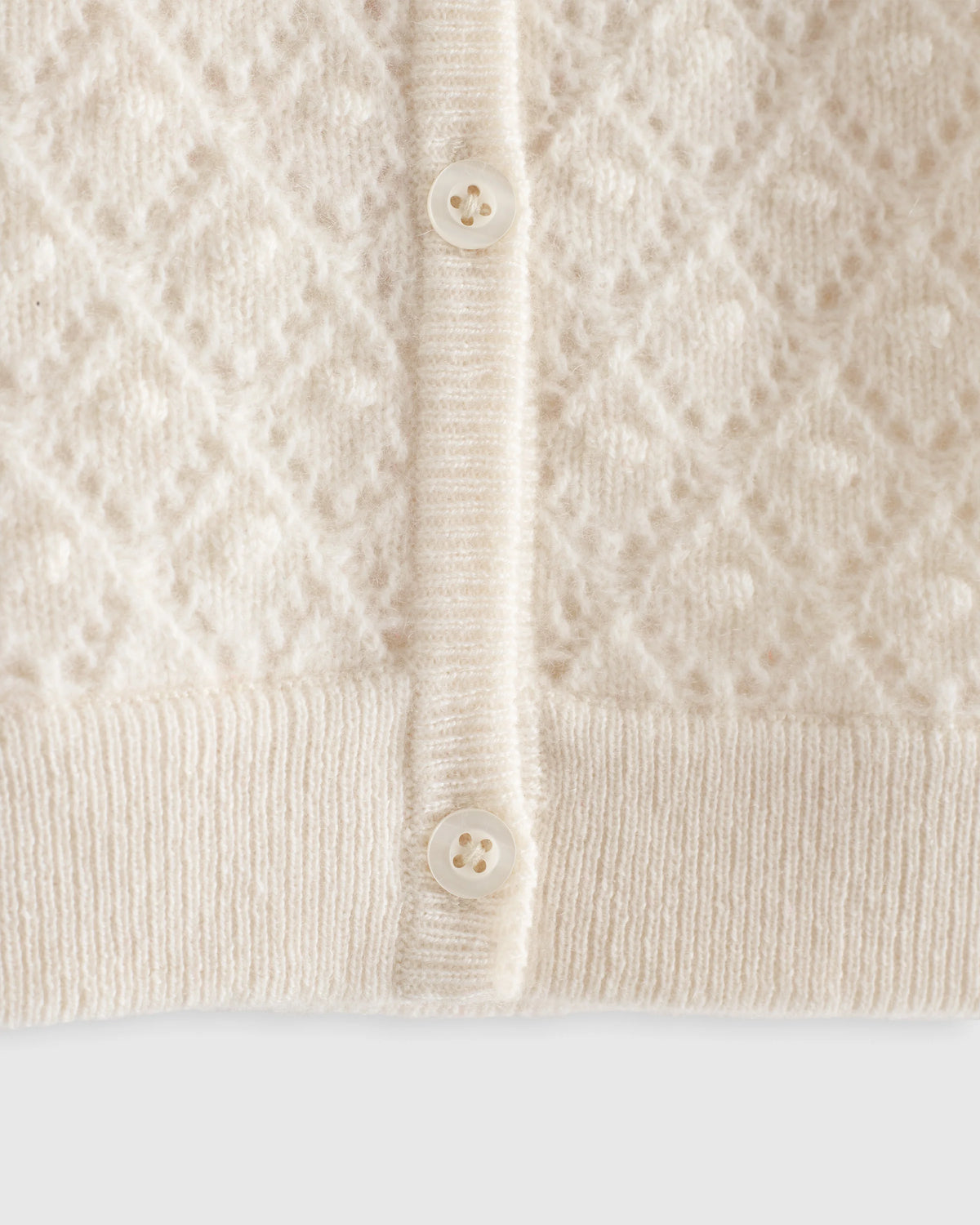 Washable Cashmere Pointelle Cardigan - 0-3M / Ivory