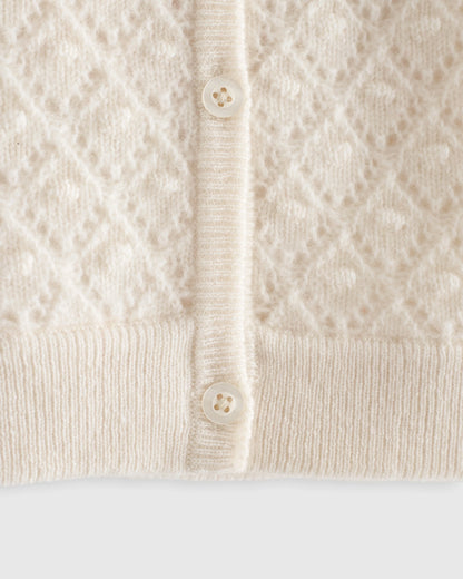 Washable Cashmere Pointelle Cardigan - 0-3M / Ivory