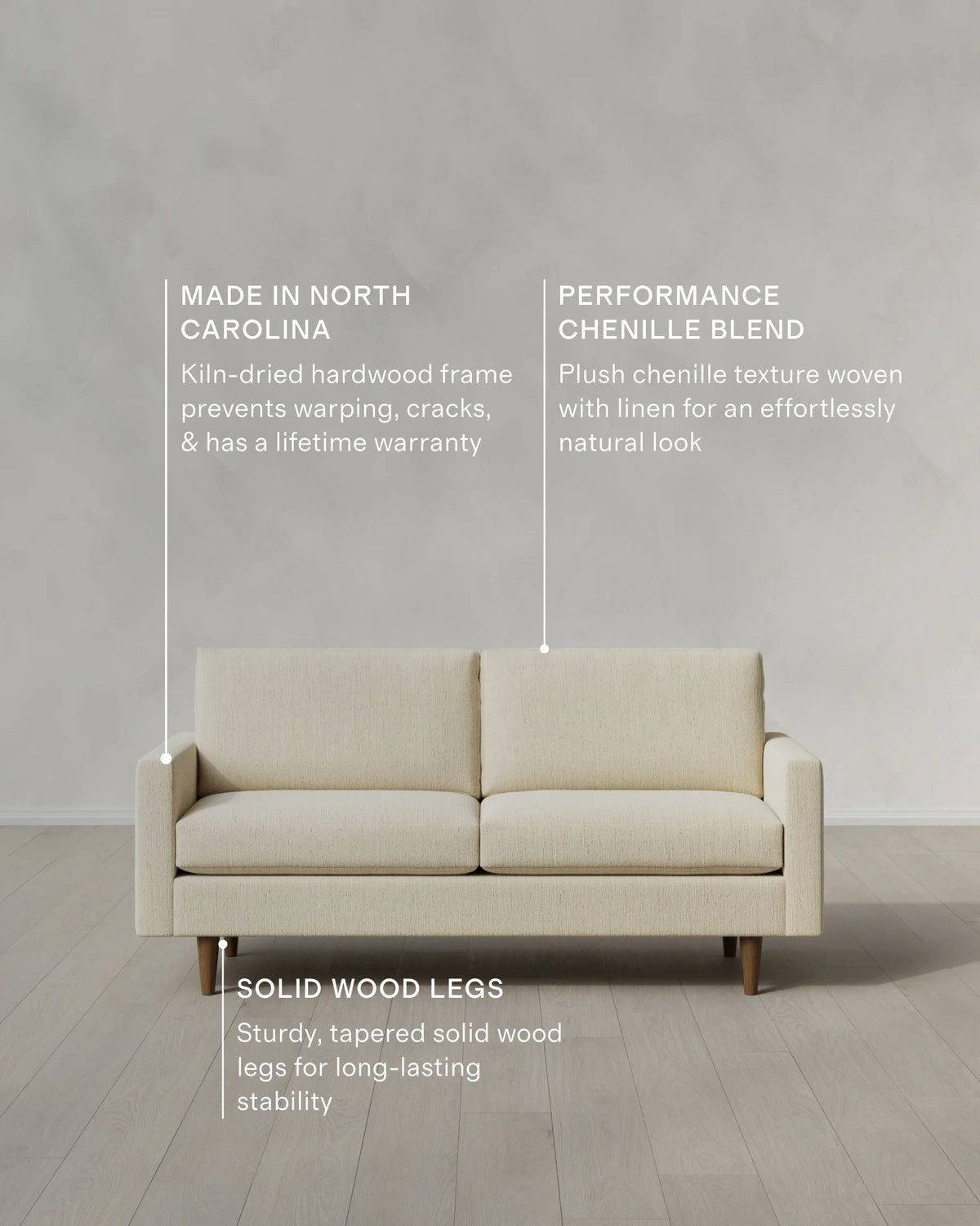 Atlas Midcentury Sofa in Performance Chenille Linen Blend - 6ft / Snow