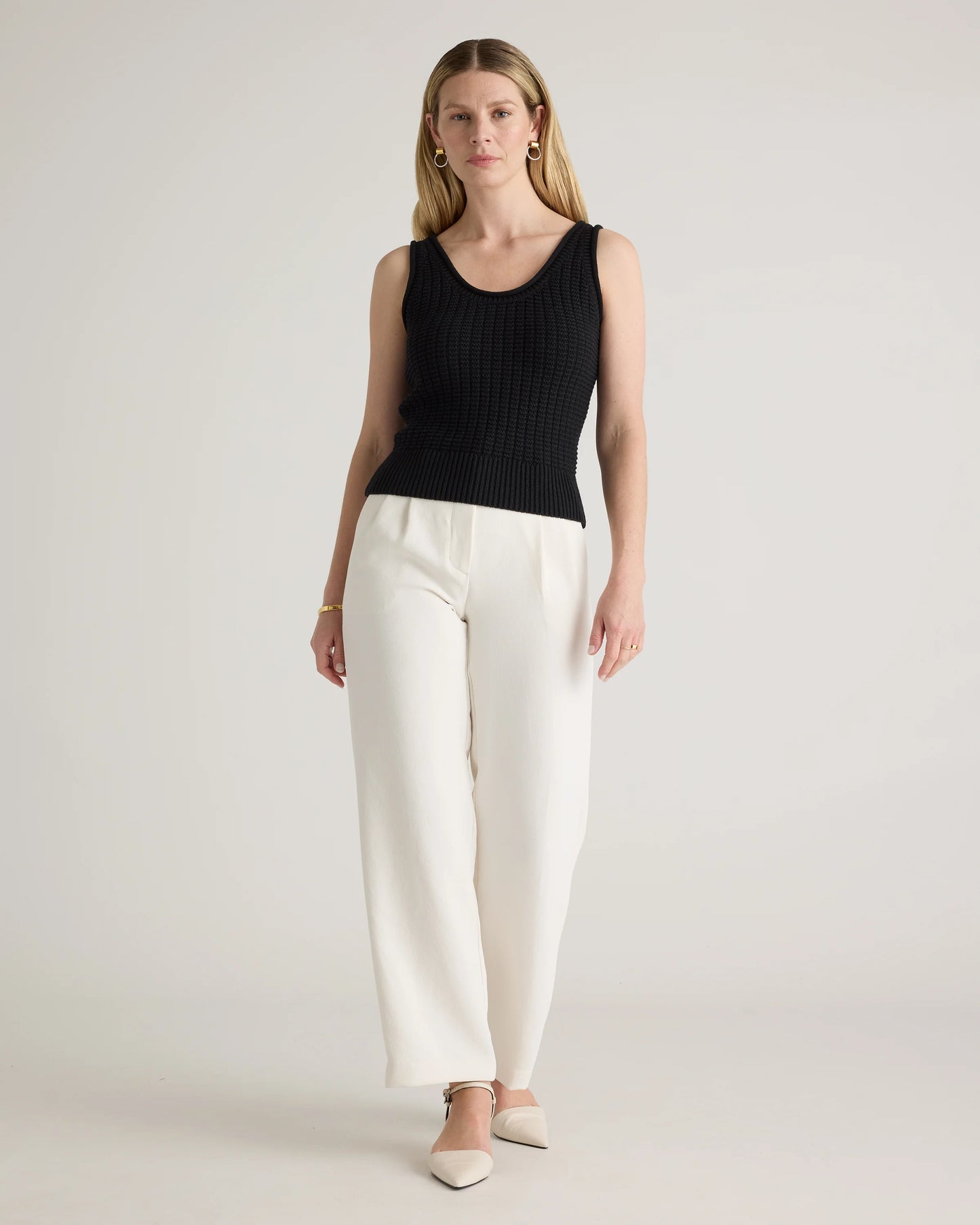 100% Organic Cotton Waffle Cropped Sweater Tank - XS / Heather Dove Grey