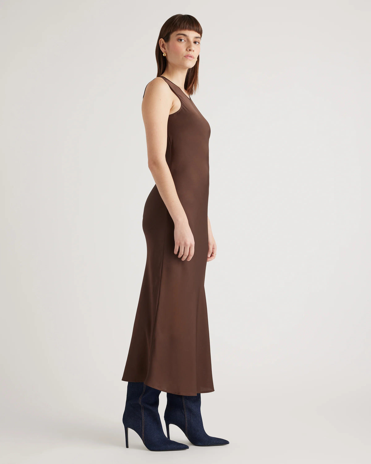 Washable Stretch Silk Tank Midi Dress - XS / Cordovan Red Hibiscus