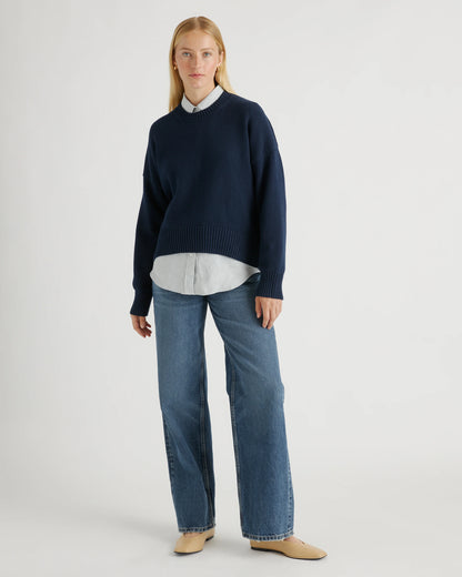 100% Organic Cotton Boyfriend Crew Sweater - XS / Speckled Beige