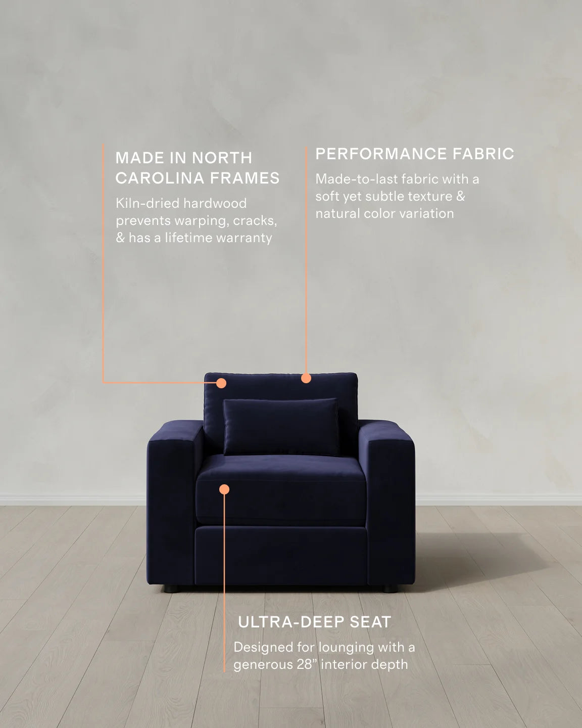 Ashford Deep Seat Chair and a Half in Performance Velvet - 46" / Caramel