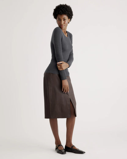 Featherweight Cashmere Ribbed Crewneck Sweater - XS / Charcoal