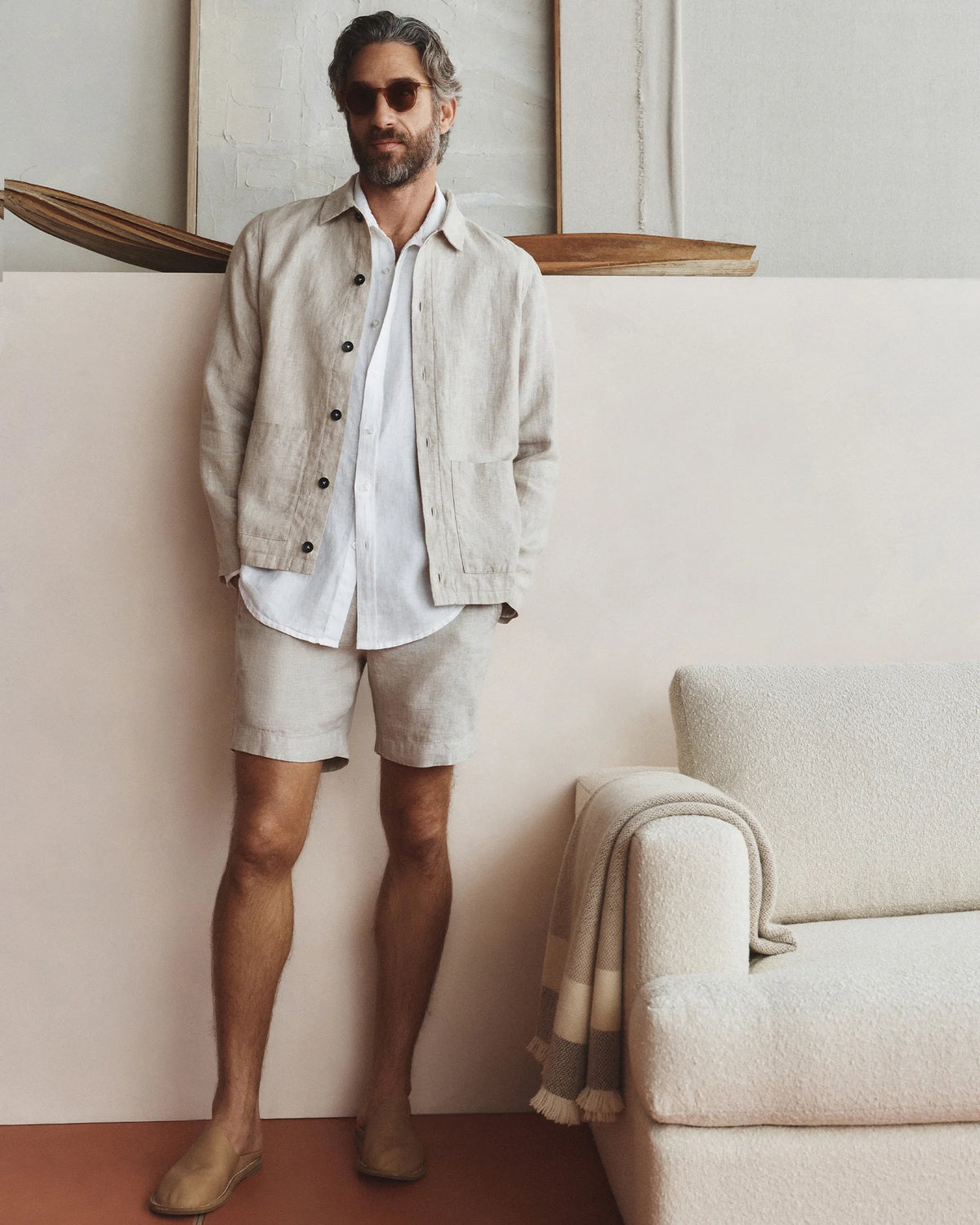 100% European Linen Trouser Shorts - 7" - S / Bayberry Olive