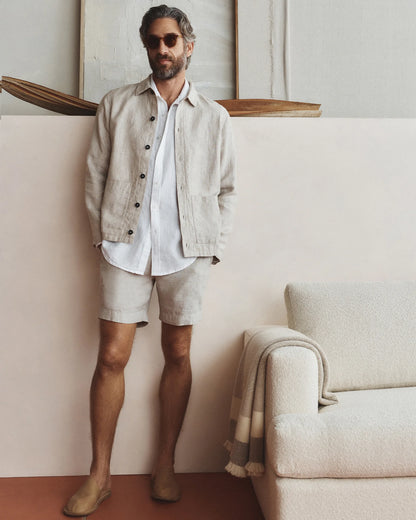 100% European Linen Trouser Shorts - 7" - S / Bayberry Olive