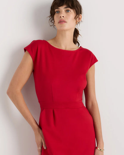 Ultra-Stretch Ponte Cap Sleeve Dress - XS / Ruby Red