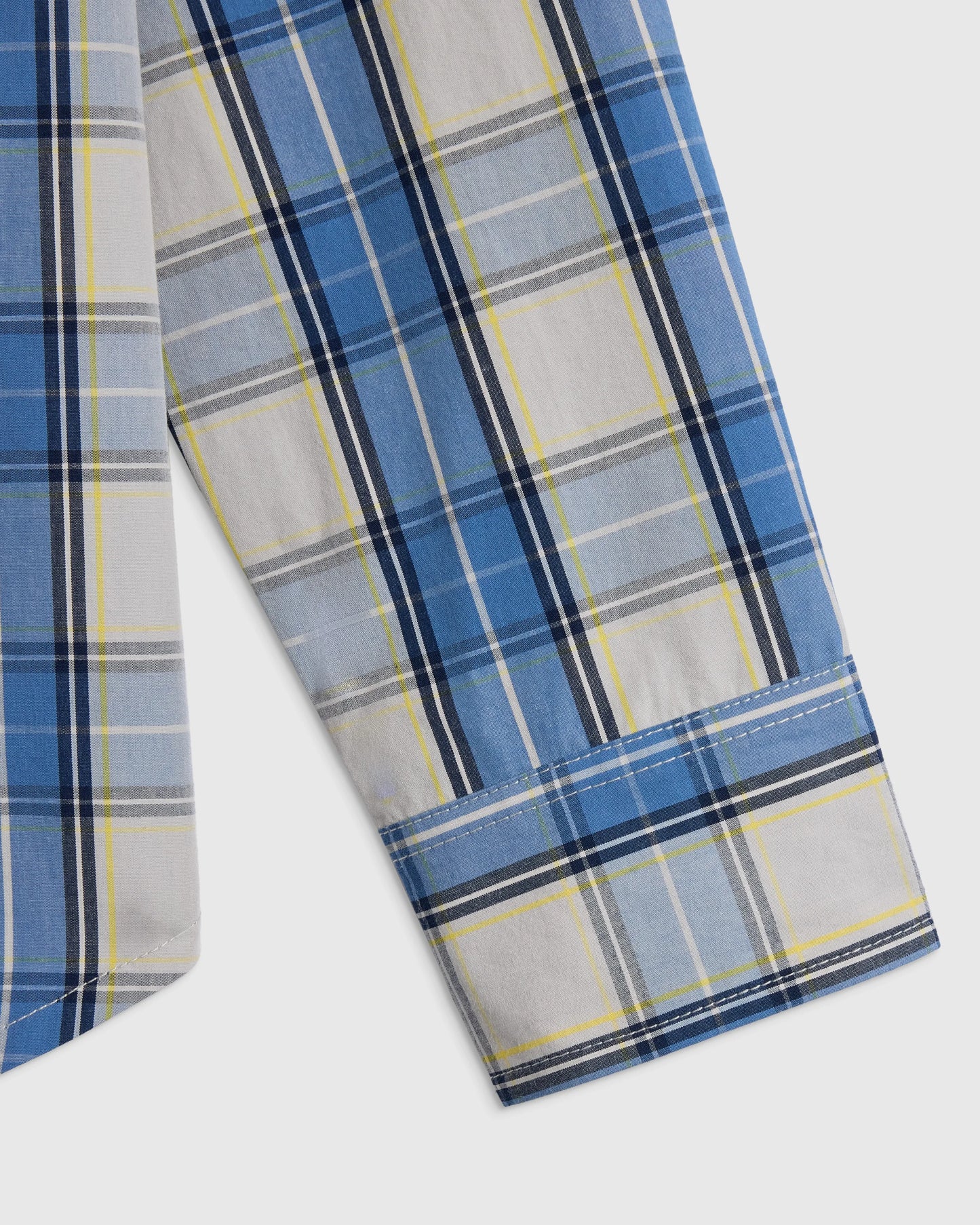 100% Cotton Poplin Printed Long Sleeve Button Down - 6 / Blue Multi Plaid