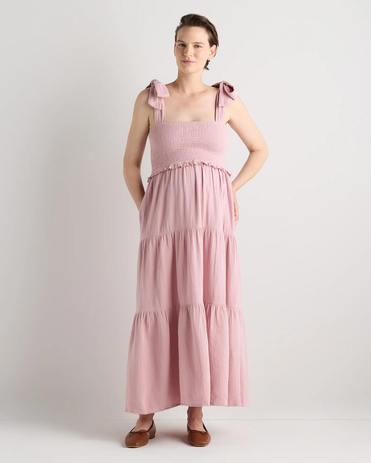 100% Organic Cotton Gauze Smocked Sleeveless Midi Dress - XS / Khaki Gingham