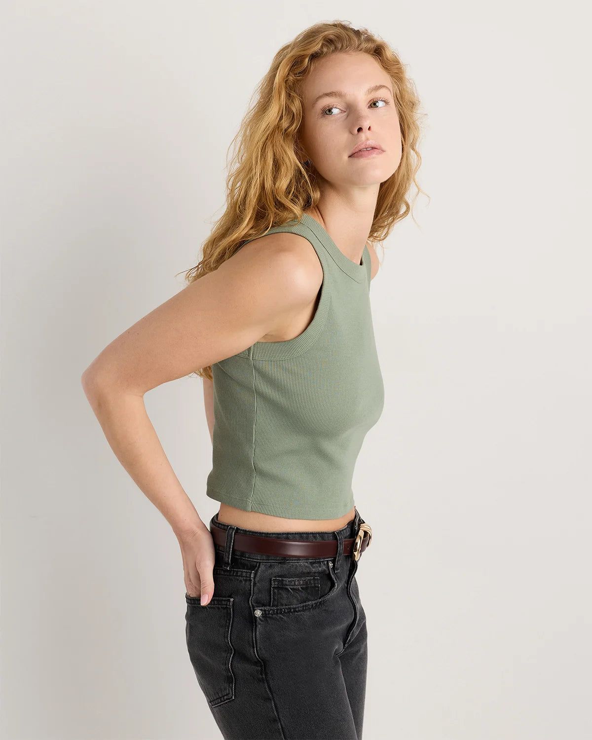Organic Cotton Micro-Rib Cropped Cutaway Tank - XS / Heather Oatmeal