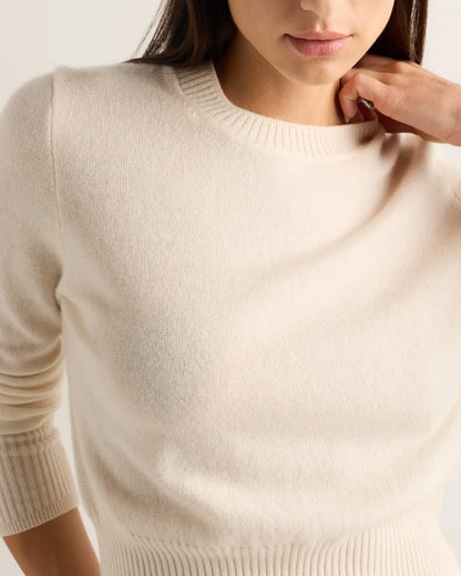 Mongolian Cashmere Shrunken Crewneck Sweater - XS / Ivory