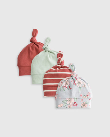 100% Organic Cotton Hat 4-Pack - One Size / Unicorn Floral
