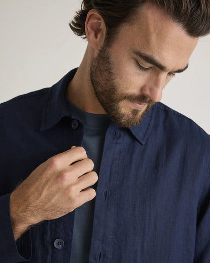 100% European Linen Chore Jacket - S / Flax