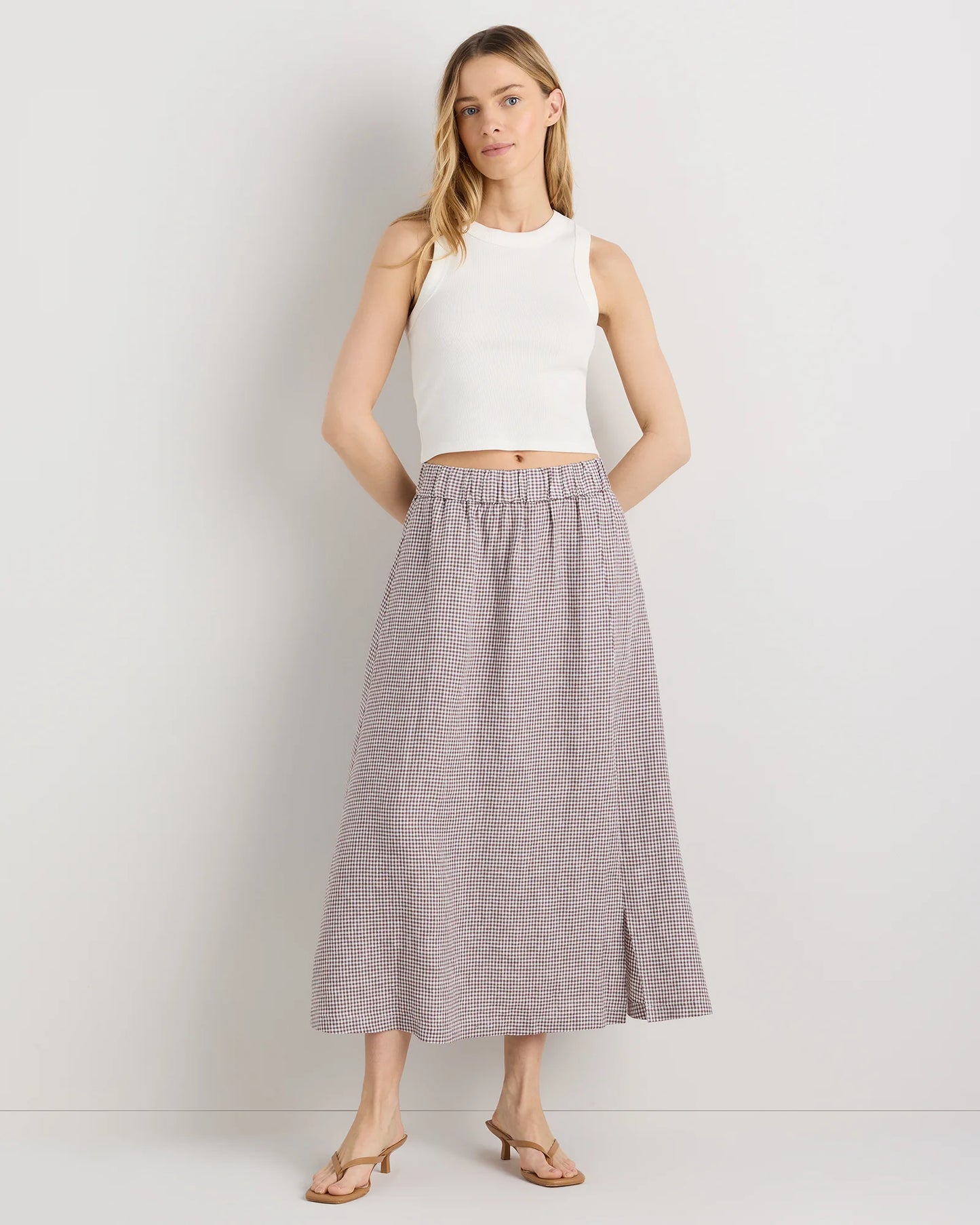 100% European Linen Maxi Skirt - XS / Classic Mini Gingham