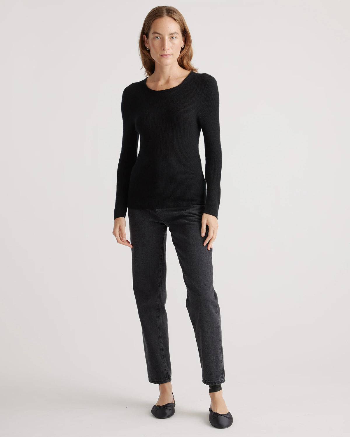 Featherweight Cashmere Ribbed Crewneck Sweater - XS / Charcoal