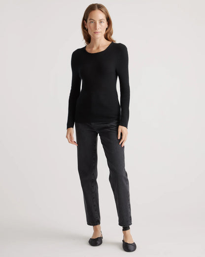 Featherweight Cashmere Ribbed Crewneck Sweater - XS / Charcoal