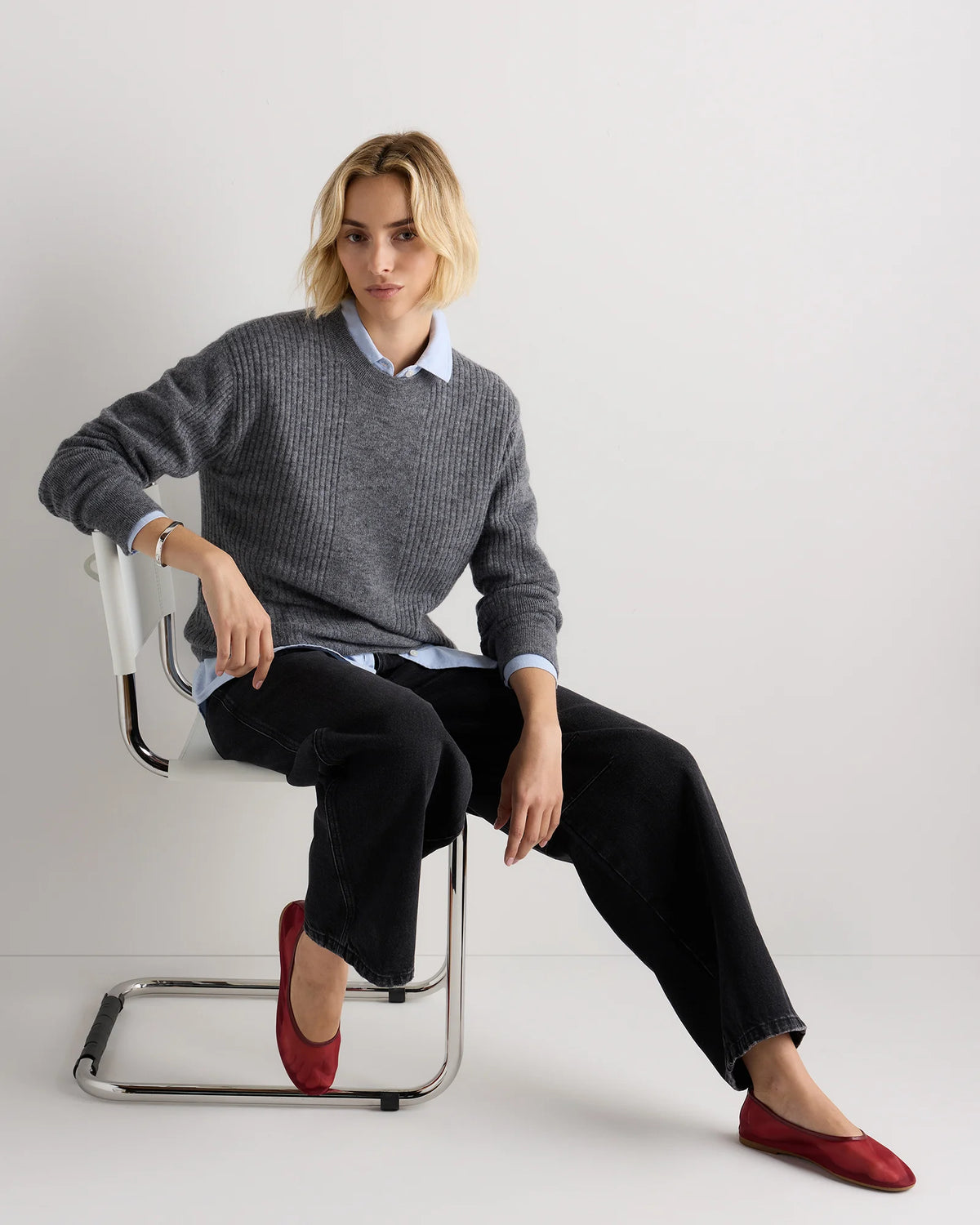 Lightweight Baby Alpaca Ribbed Crewneck - XS / Smoked Charcoal