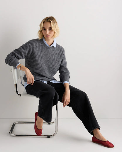 Lightweight Baby Alpaca Ribbed Crewneck - XS / Smoked Charcoal