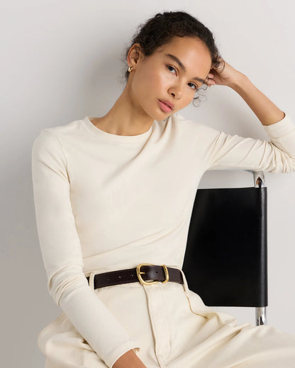 Stretch Cotton Jersey Fitted Long Sleeve T-Shirt - XS / Linen White