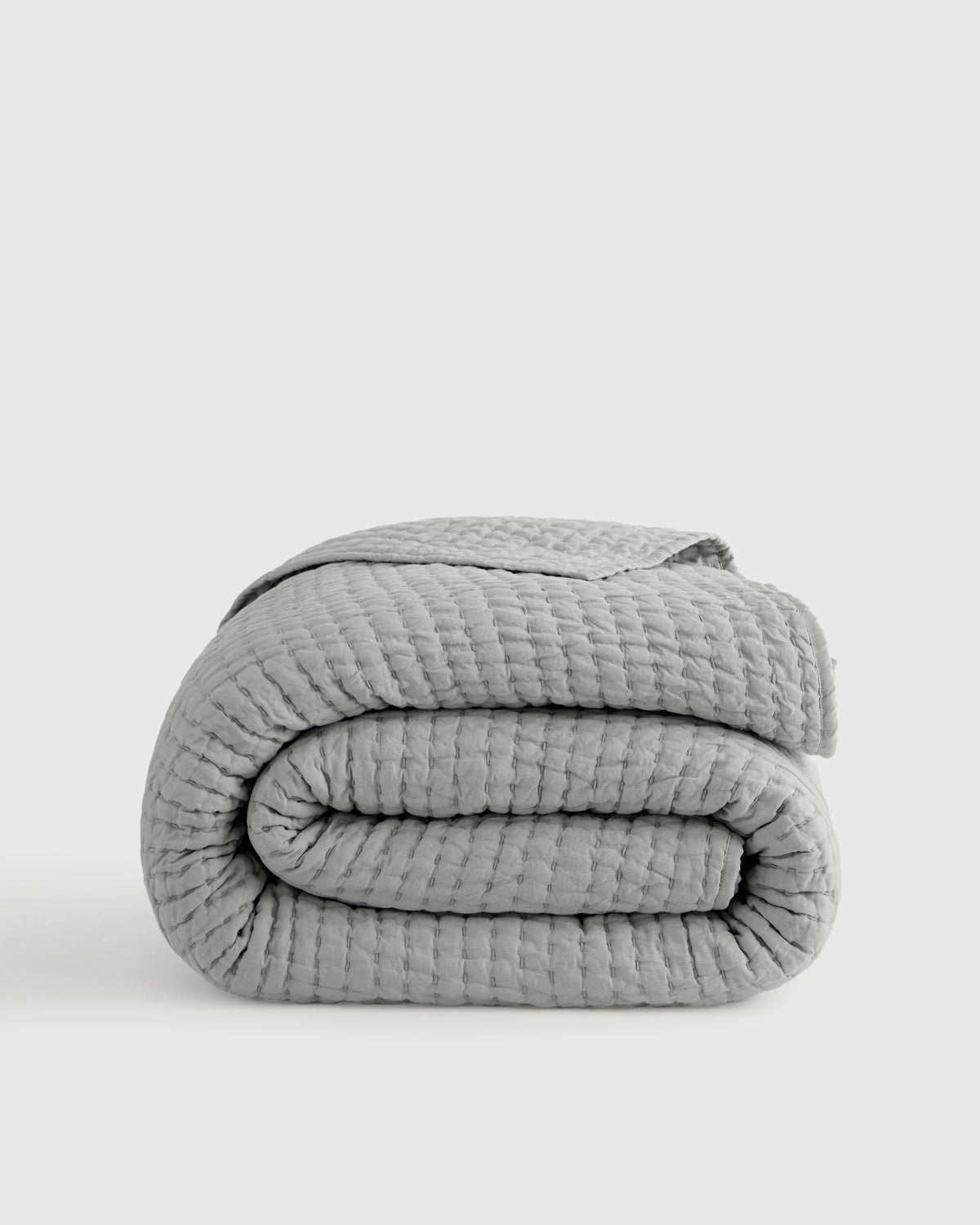 European Linen Cotton Stitch Quilt - Twin / Stone