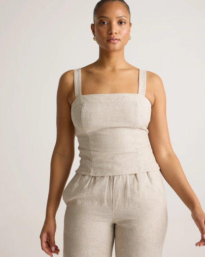 100% European Linen Fitted Tank - XS / Moonstone Blue