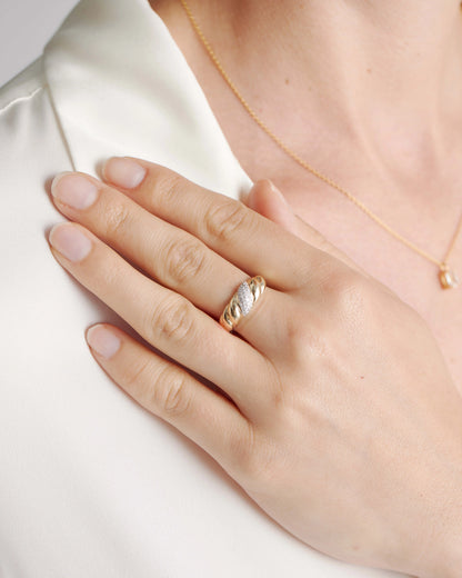 14K Gold Pave Diamond Croissant Dome Ring - 4 / Yellow Gold