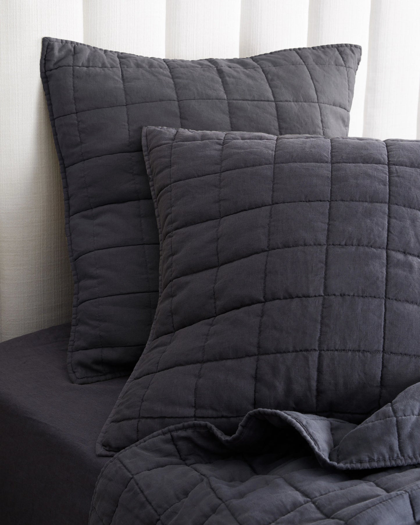 European Linen Box Quilted Euro Sham - Euro / Navy