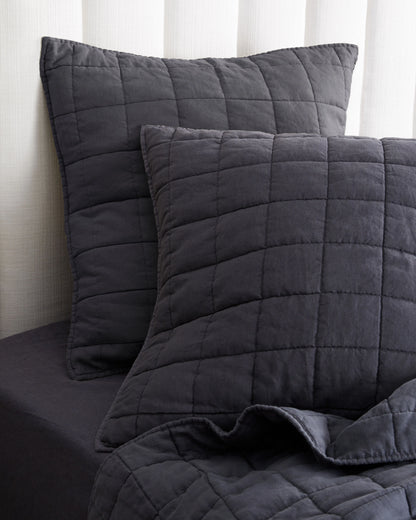 European Linen Box Quilted Euro Sham - Euro / Navy
