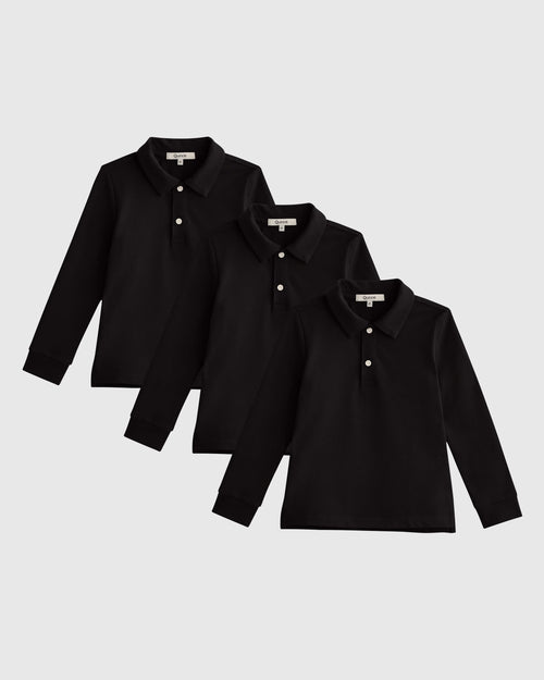 Organic Cotton Long Sleeve Pique Polo 3-Pack - 2T / Black