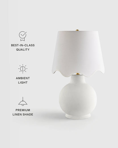 Coastal Ceramic Table Lamp with Scallop Shade - One Size / White