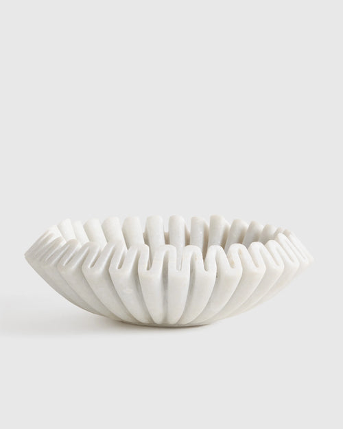 Handcrafted Fluted Marble Decorative Bowl - Large / White