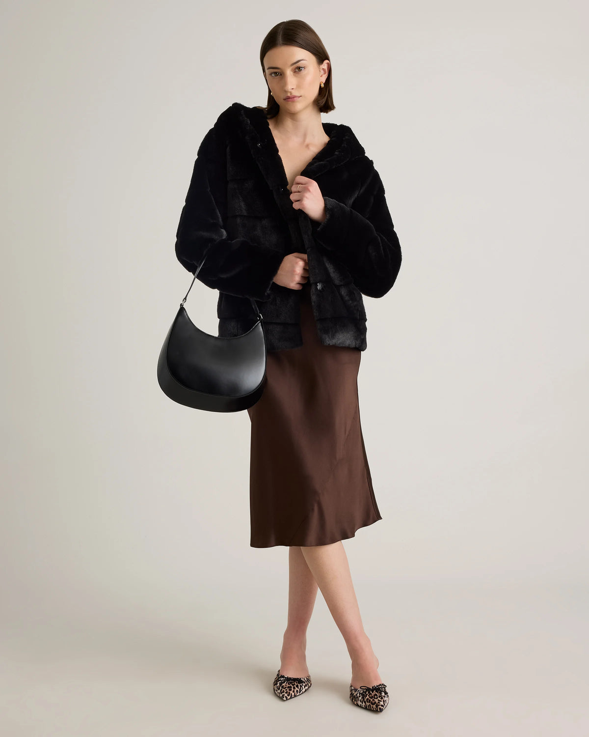 Hooded Faux Fur Jacket - XS / Black