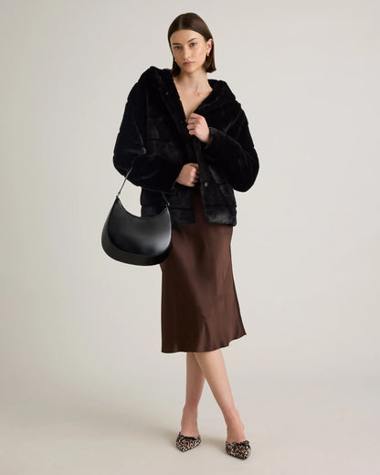 Hooded Faux Fur Jacket - XS / Black