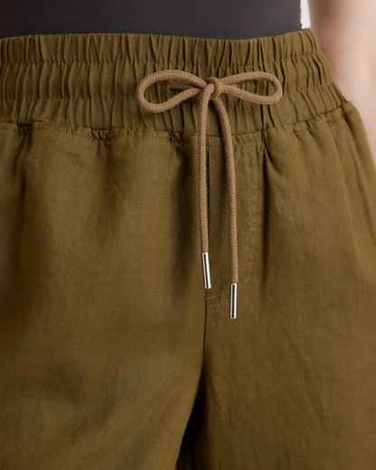 100% European Linen Wide Leg Pants - XS / Bayberry Olive