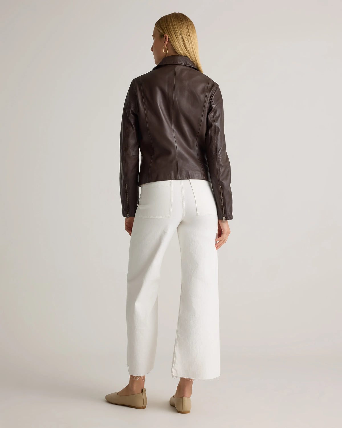100% Washed Leather Biker Jacket - XS / Brown