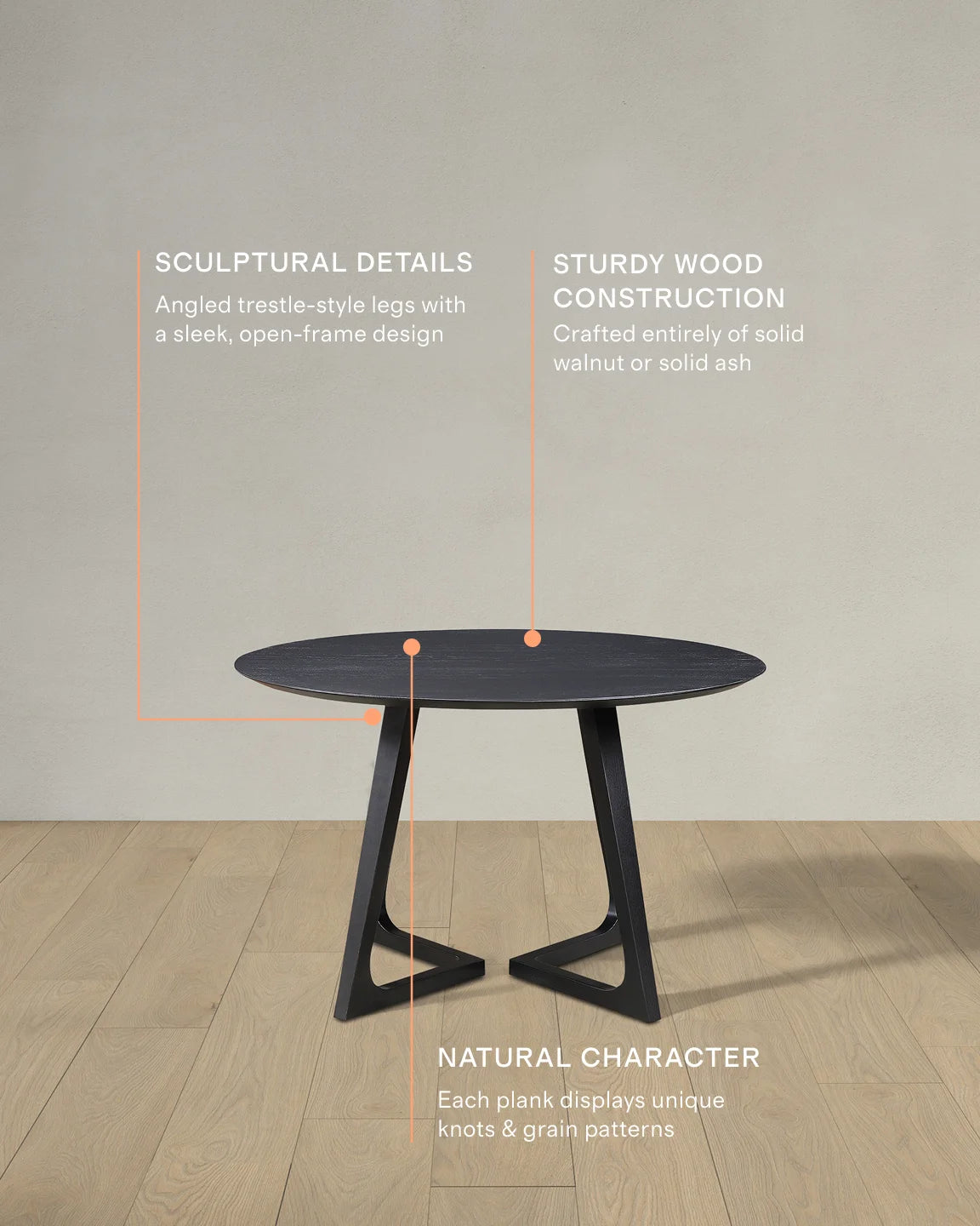 Solid Wood Midcentury Round Dining Table - One Size / Brown Walnut