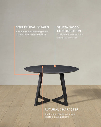 Solid Wood Midcentury Round Dining Table - One Size / Brown Walnut
