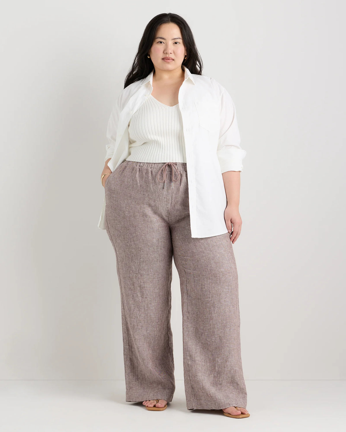 100% European Linen Wide Leg Pants - 1X / Black