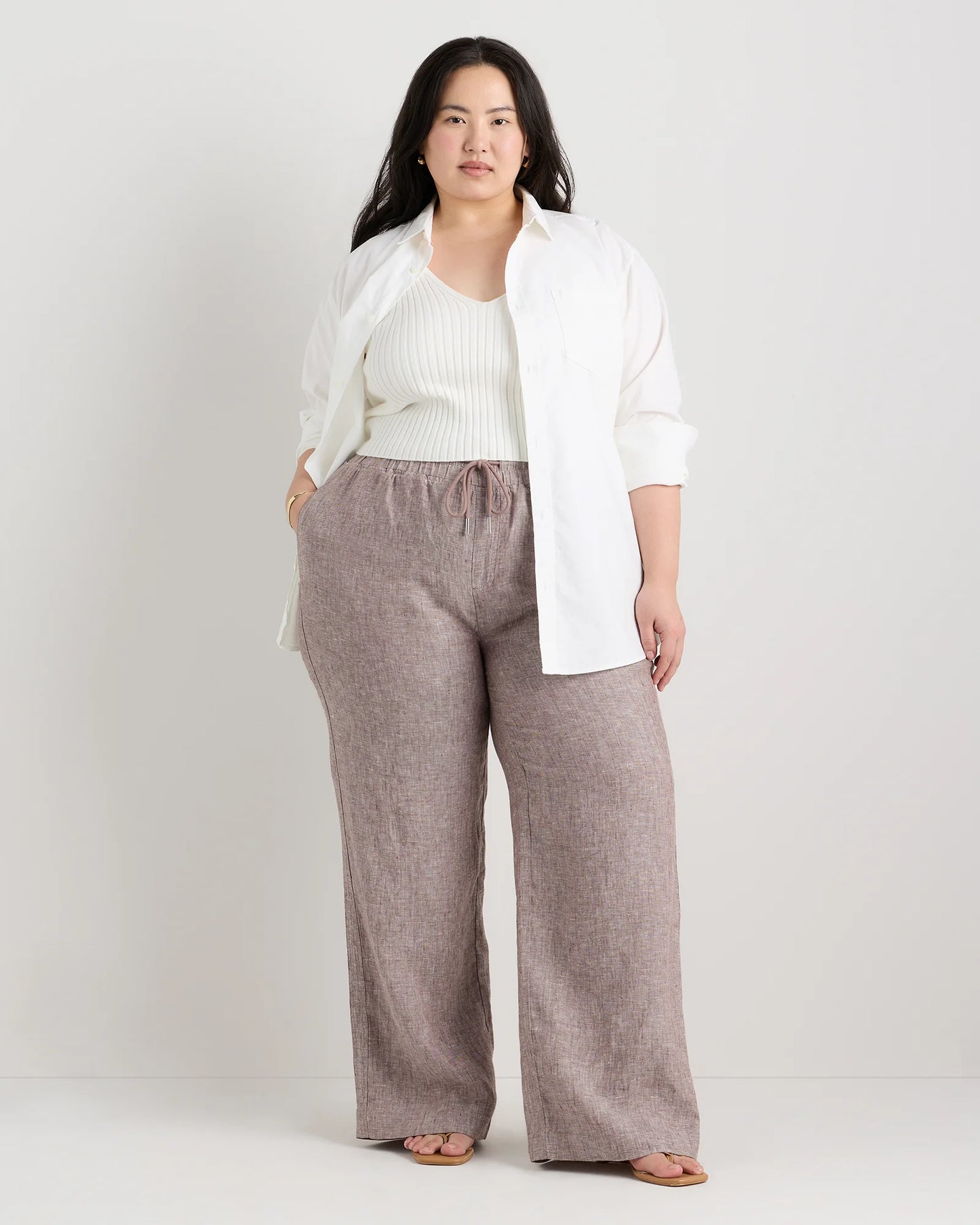 100% European Linen Wide Leg Pants - 1X / Black