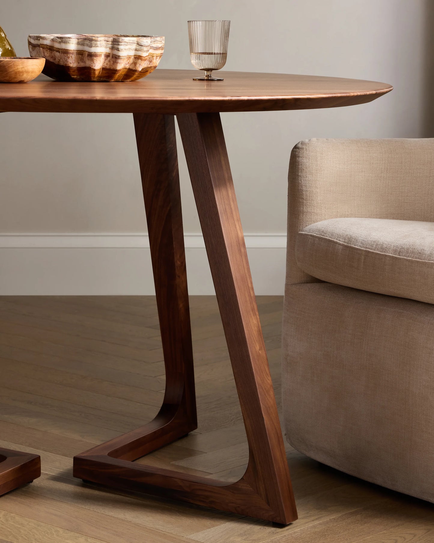 Solid Wood Midcentury Round Dining Table - One Size / Brown Walnut