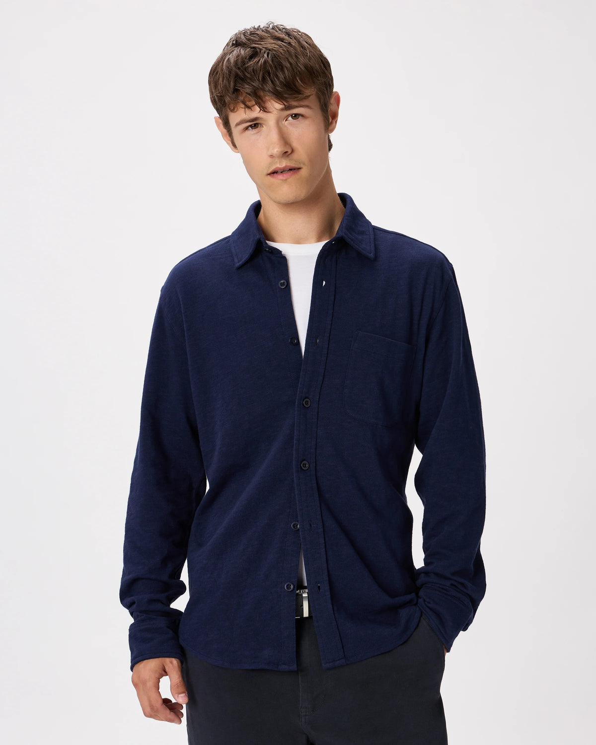 100% Organic Cotton Slub Long Sleeve Button Up Shirt - S / Heather Grey