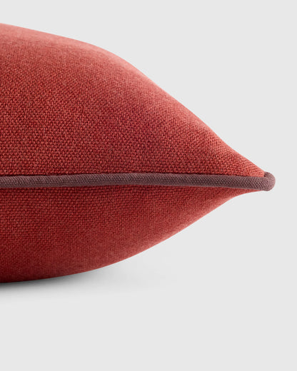 Contrast Piped Wool Pillow Cover - 20x20 / Brick Red/Espresso