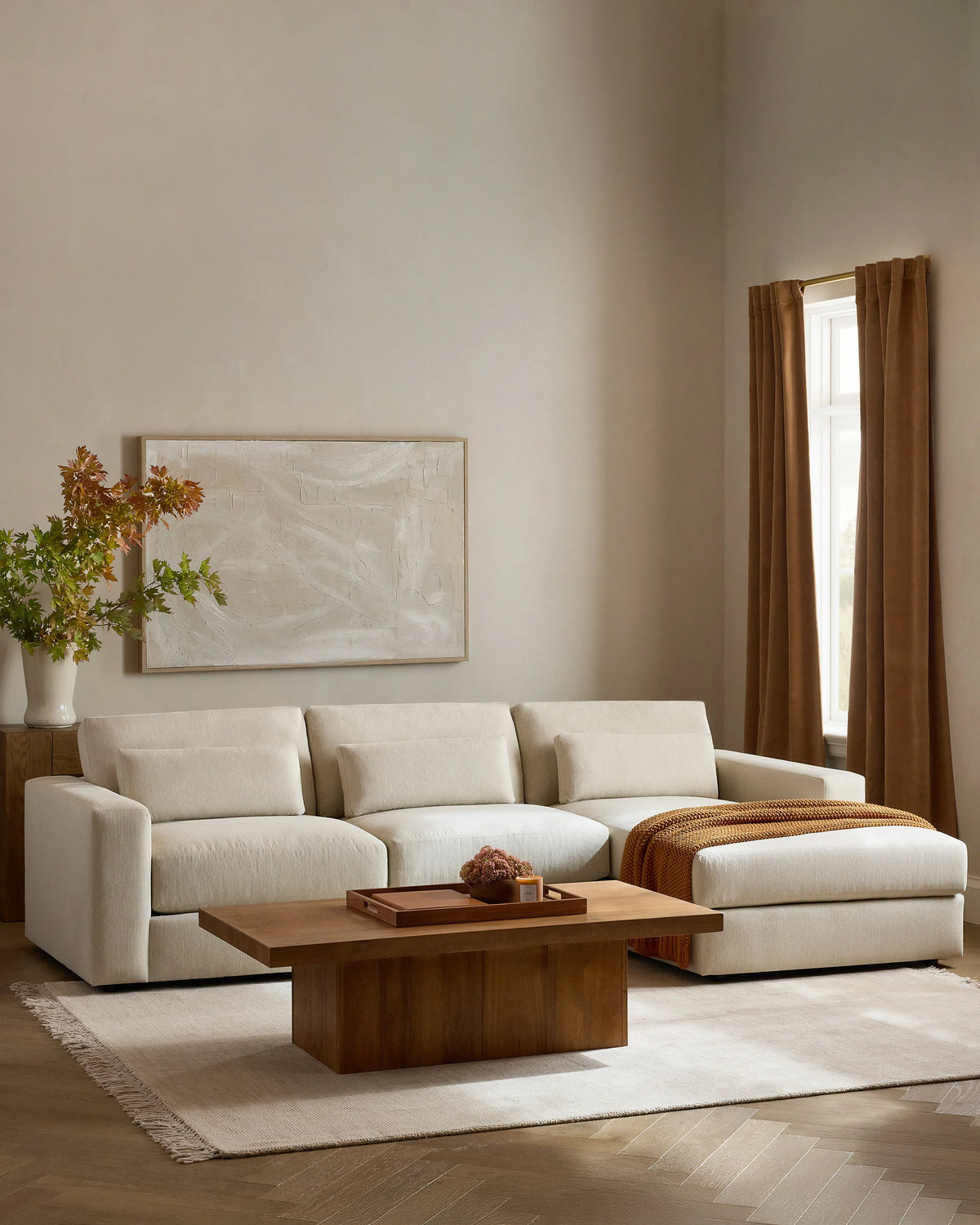 Ashford Deep Seat Chaise Sectional in Performance Basketweave - 119" Right Arm / Flax