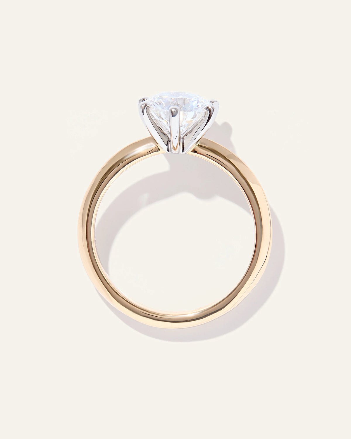 Lab Grown Diamond Round Six Prong Knife Edge Engagement Ring - 2ct - 4 / Yellow Gold